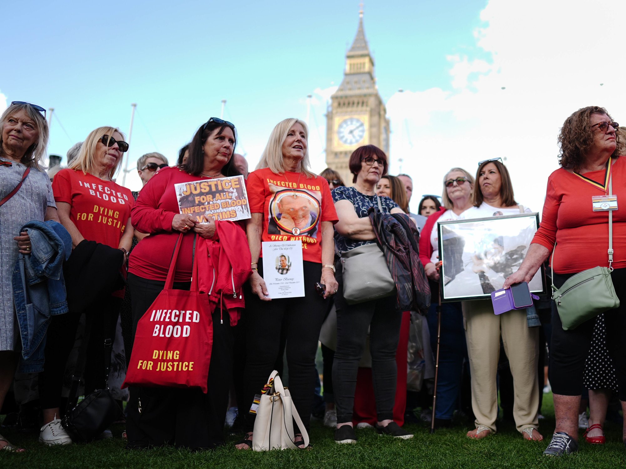 Infected blood campaigners meeting in Parliament Square in London ahead of the publication of the final report into the scandal