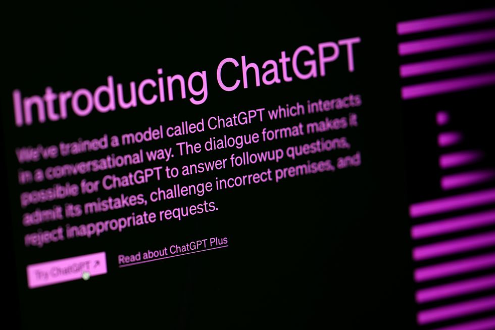Introducing ChatGPT splash screen in purple photographed on a computer screen