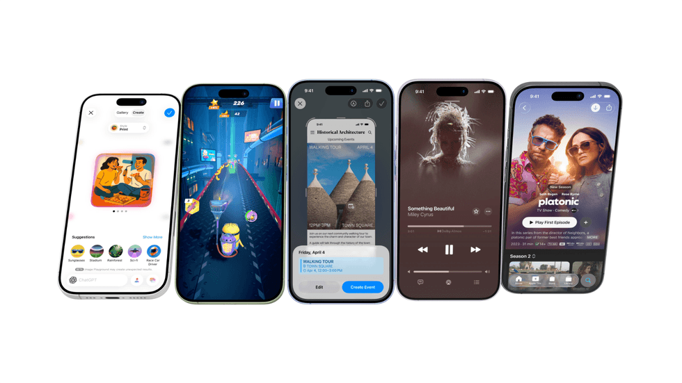 iPhone 17 pictured side by side showing iOS 26 features on-screen