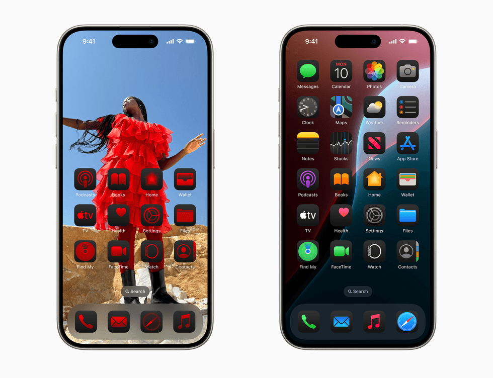 iPhone app icons shown in different colours on Home Screen iOS 18
