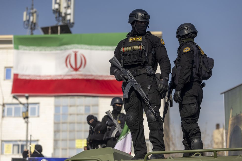 Iranian soldiers at a pro-government rally in Tehran