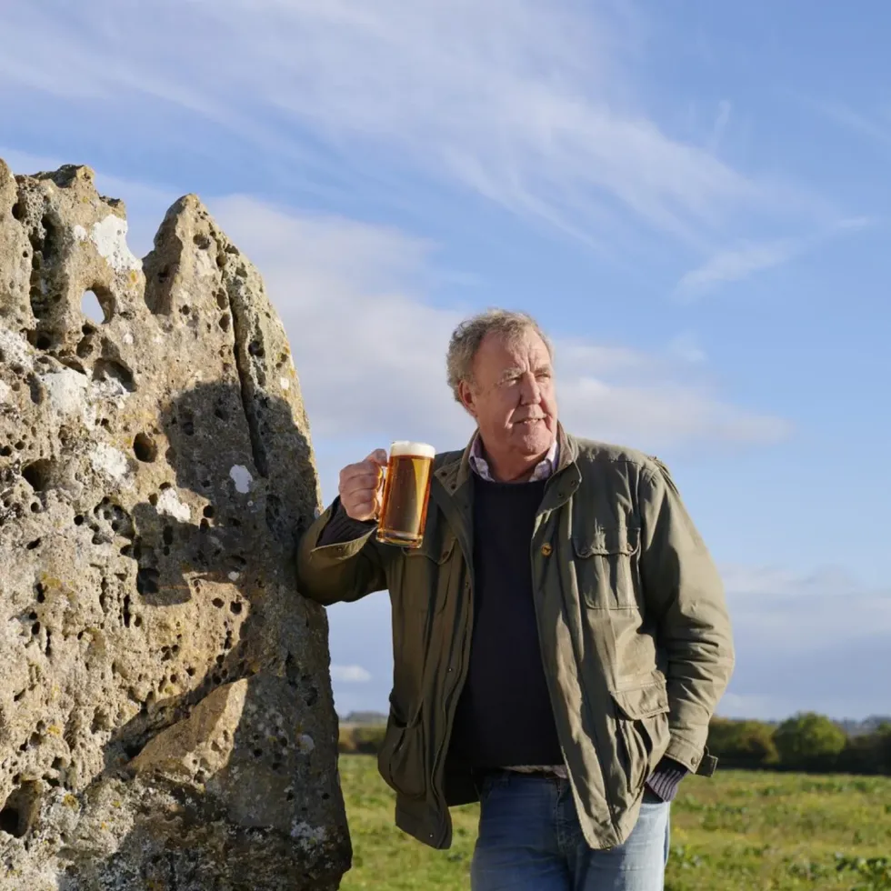 Jeremy Clarkson pictured with a pint of Hawkstone lager