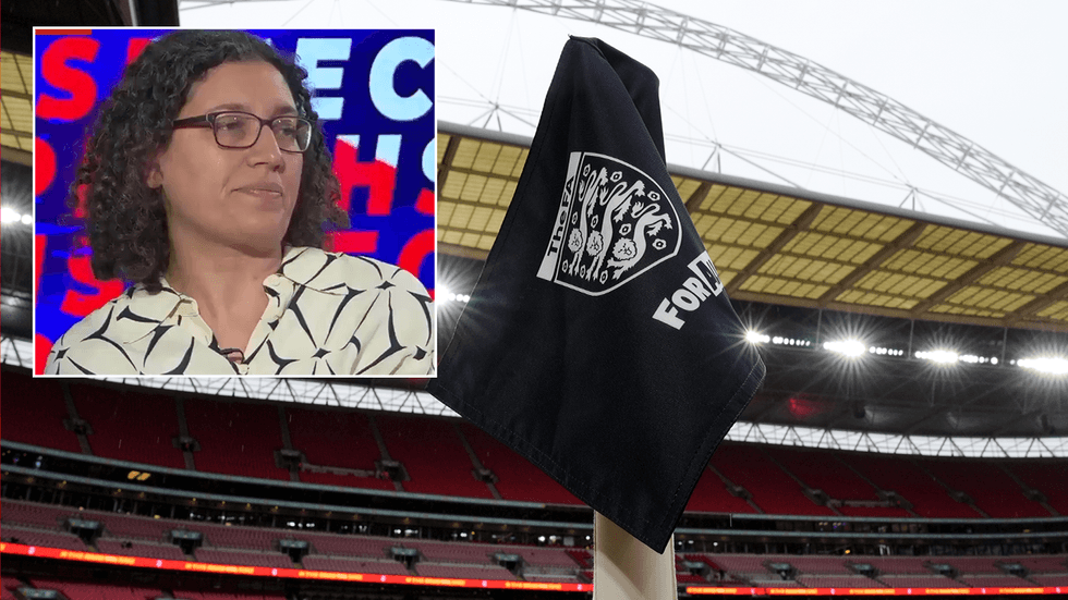 Jill Levene and a corner flag at Wembley Stadium