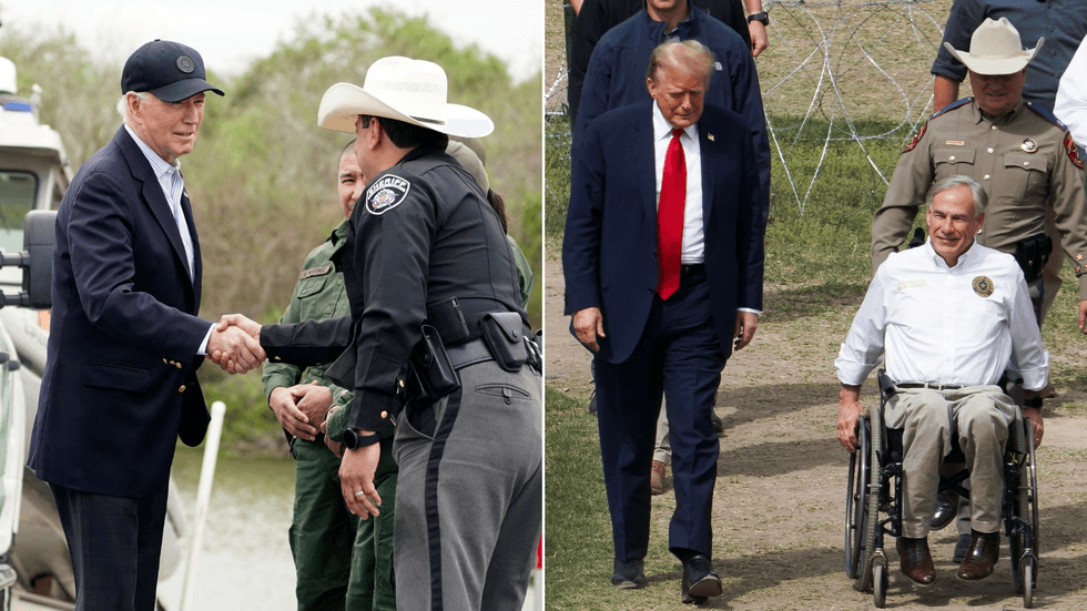 Joe Biden and Donald Trump by the US-Mexico border