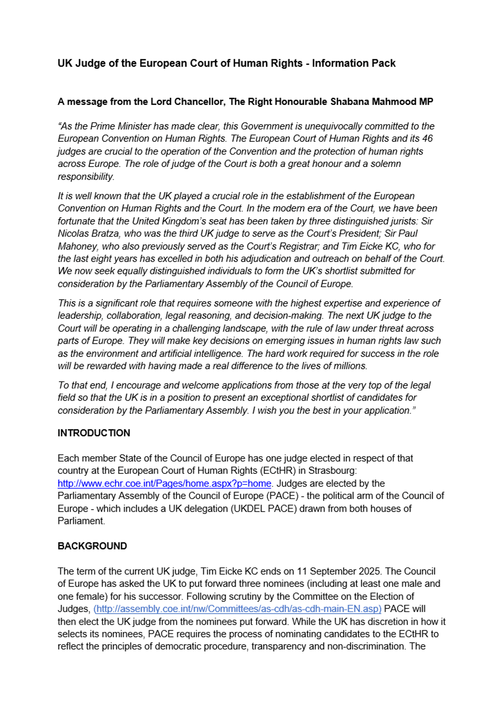 Judge hiring letter