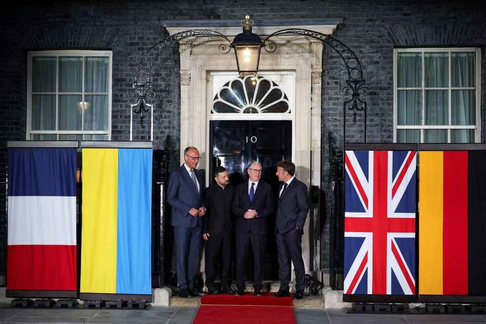Keir Starmer, Ukrainian President Volodymyr Zelenskiy, French President Emmanuel Macron and German Chancellor Friedrich Merz