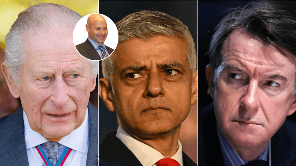 King Charles (left), Sadiq Khan (middle), Lord Mandelson (right)