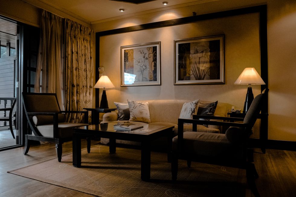 Lamps on in living room