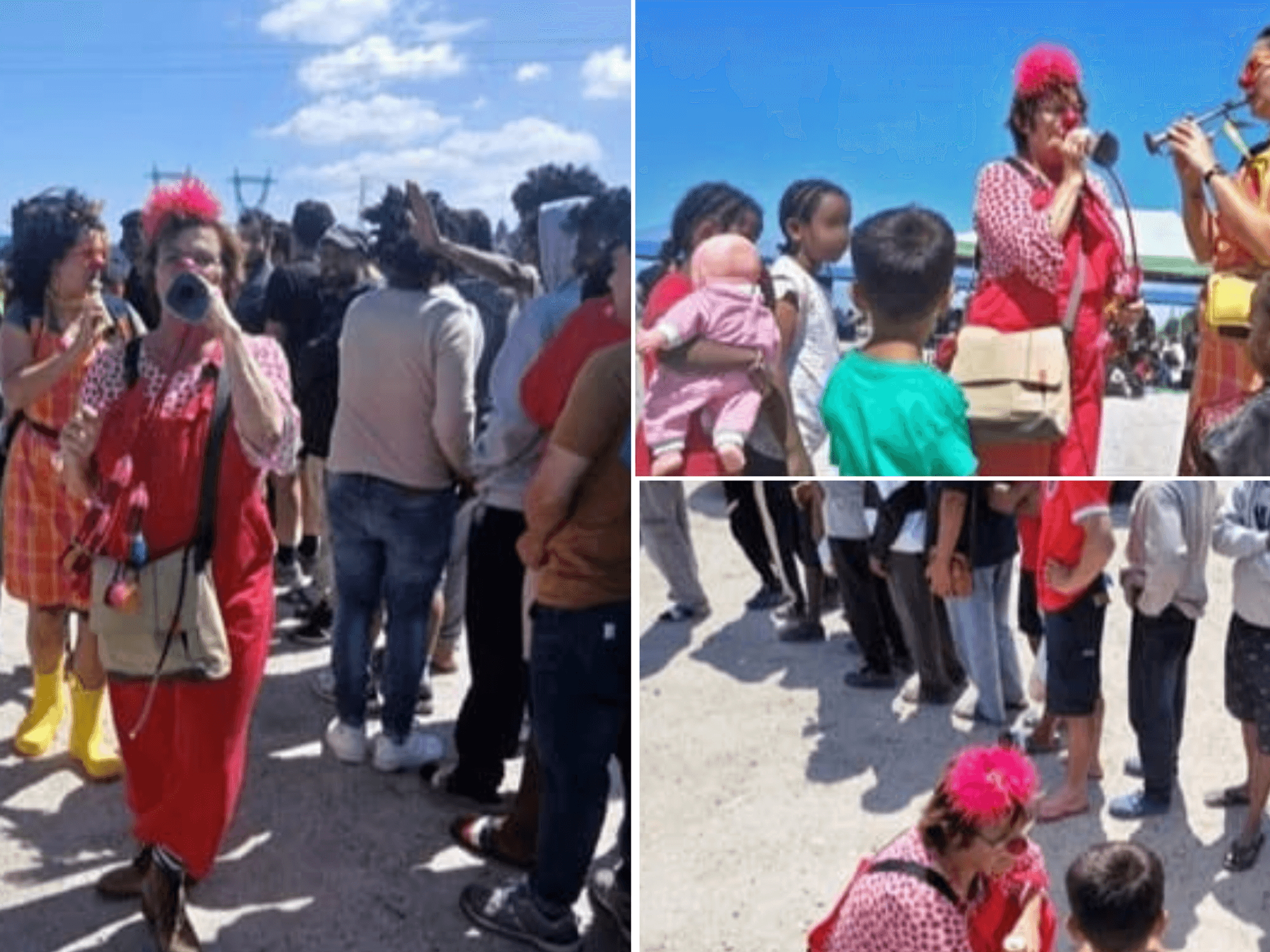 Laurence Quetel and her team entertaining migrants