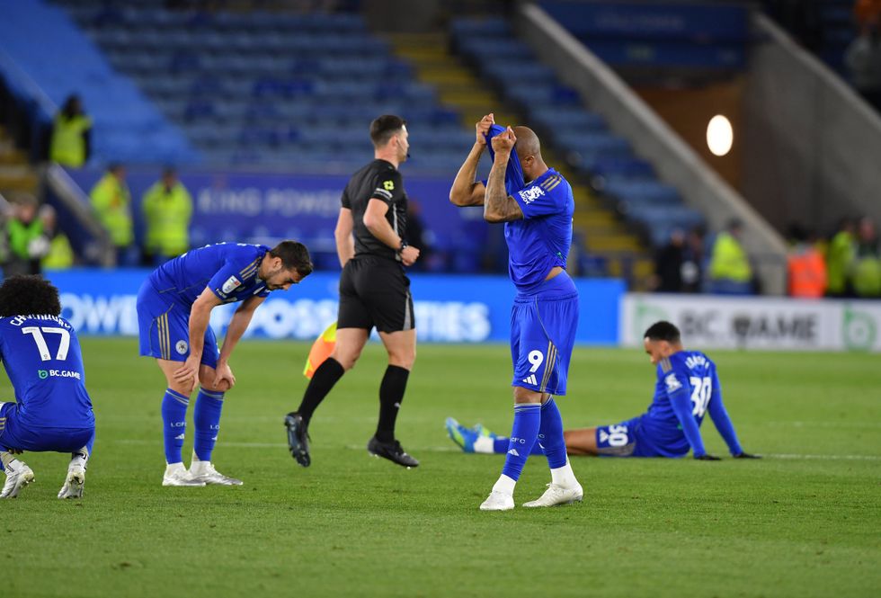 Leicester City players look devastated following their relegation