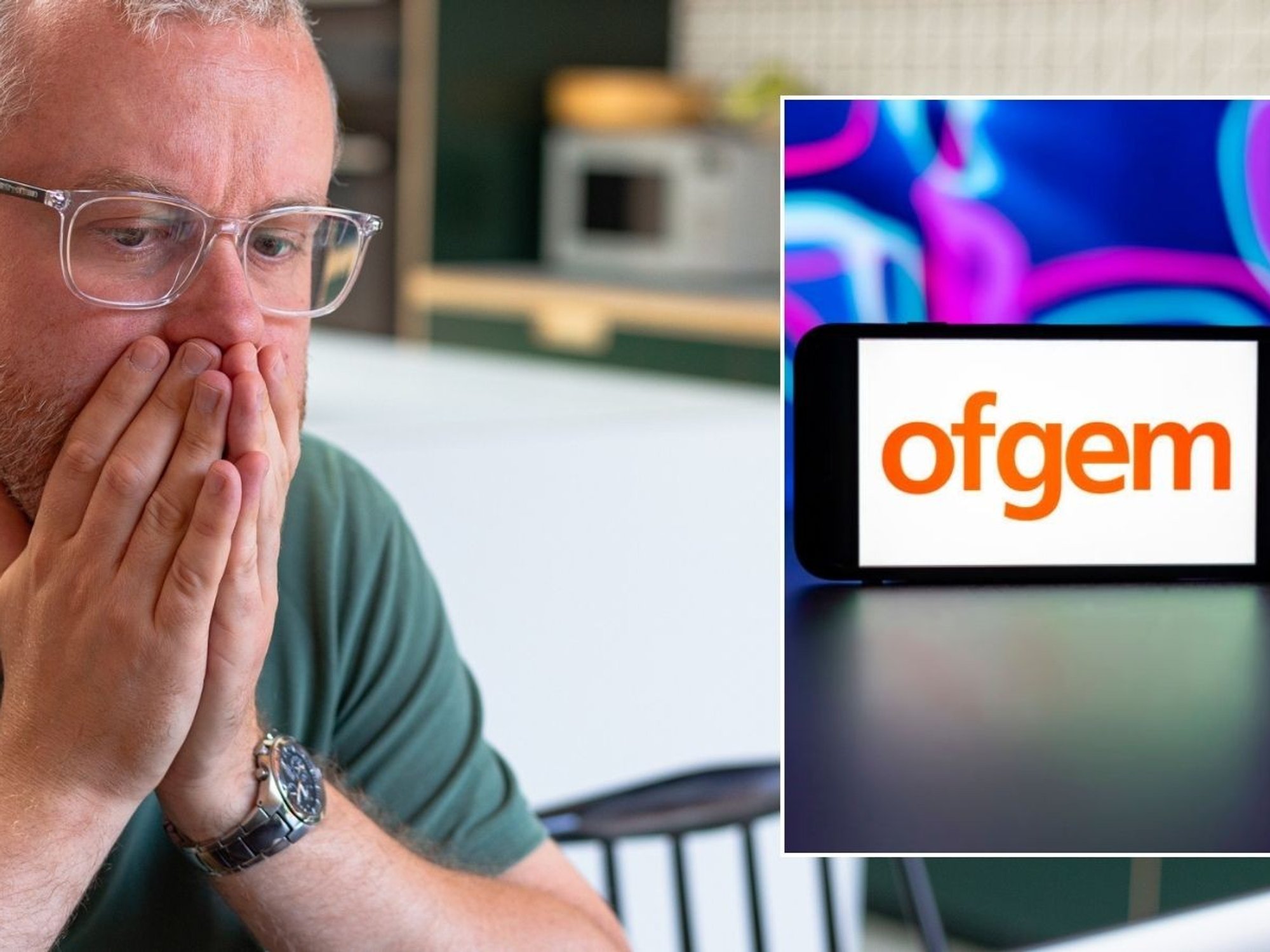 Man in shock and Ofgem logo