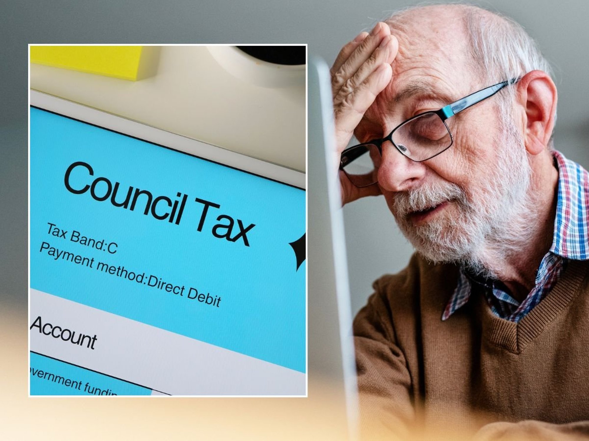 Man looking at laptop and council tax bill
