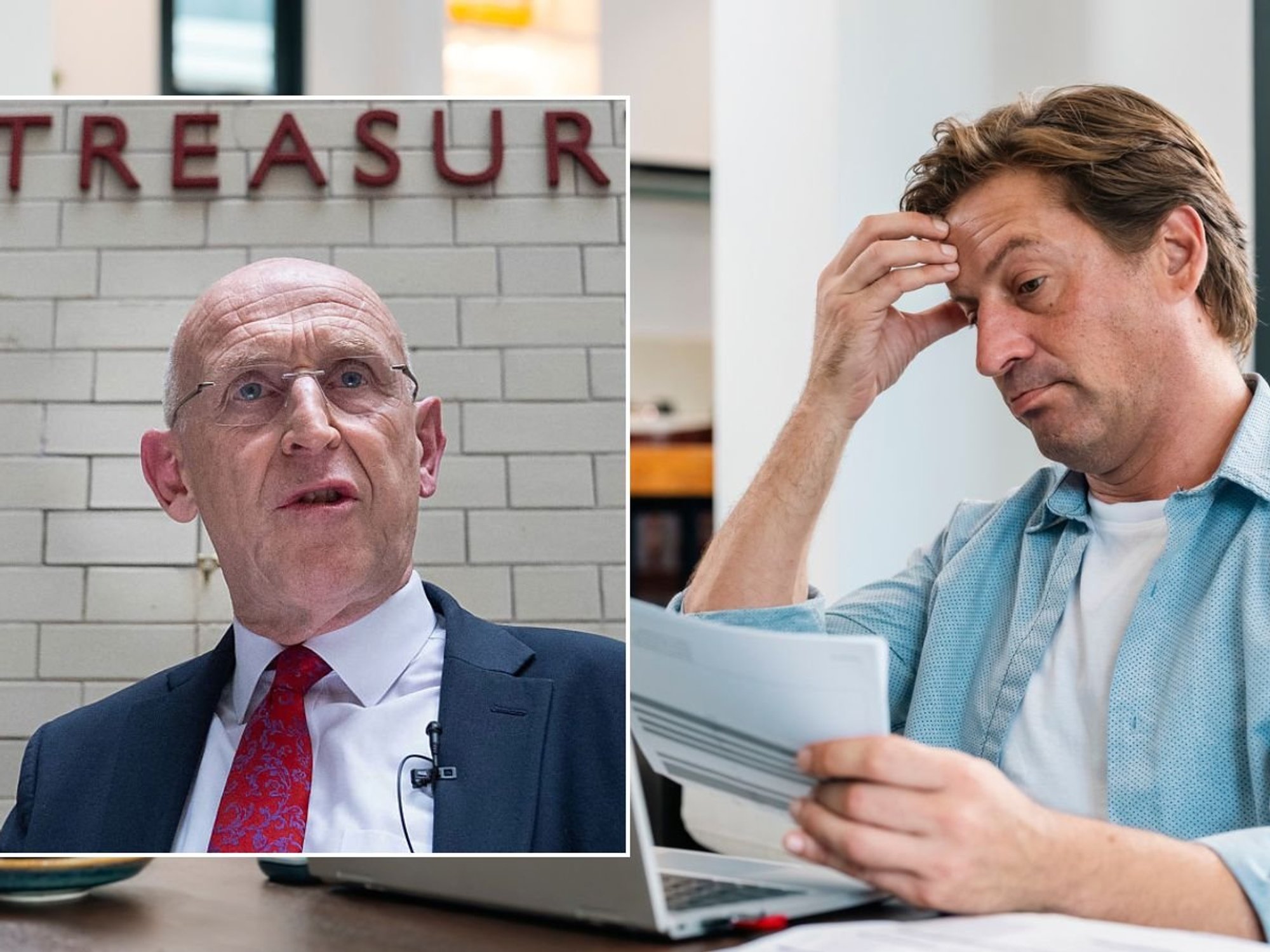 Man looking at letter and John Healey