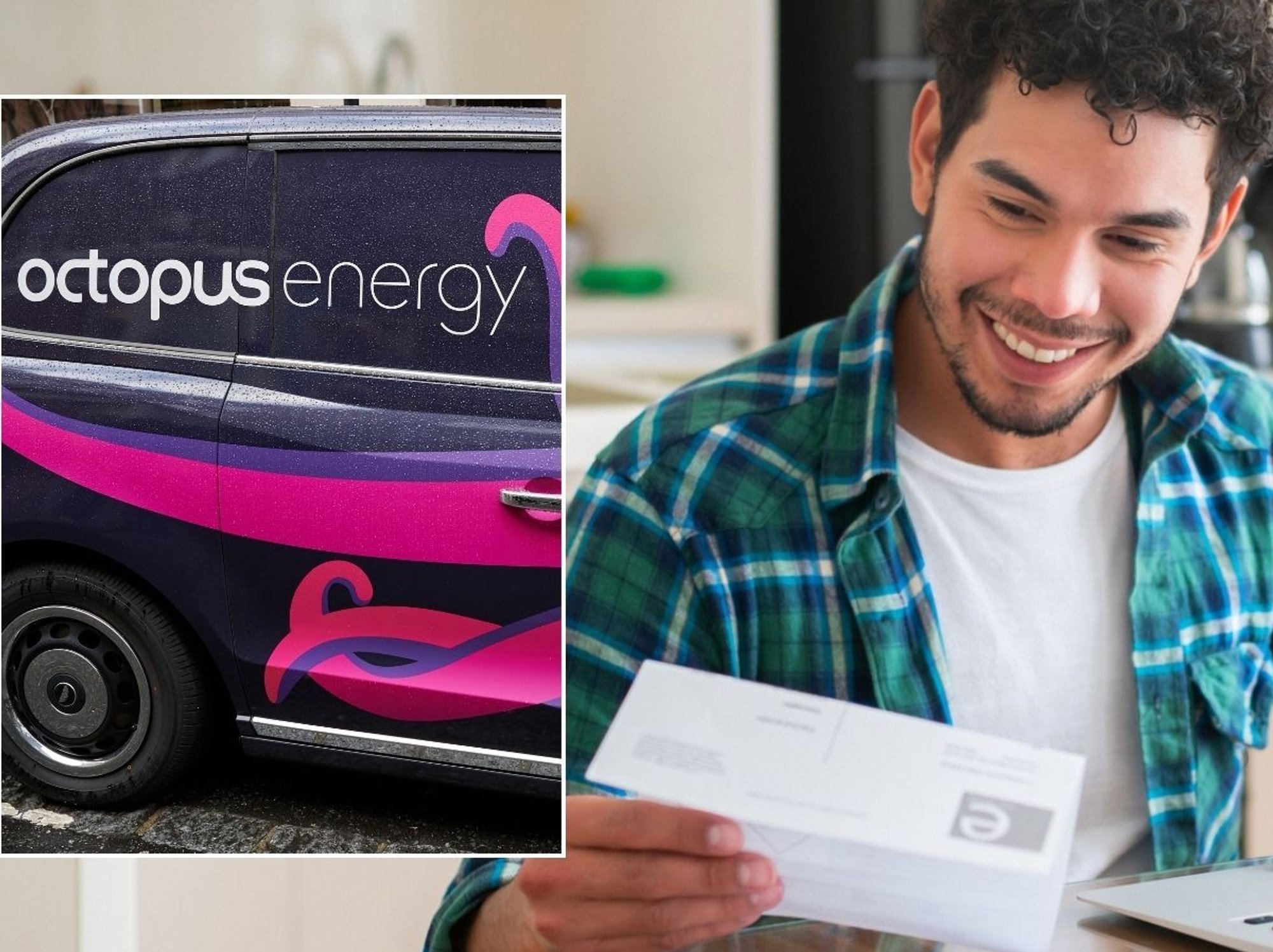 Man looking happy and Octopus Energy van