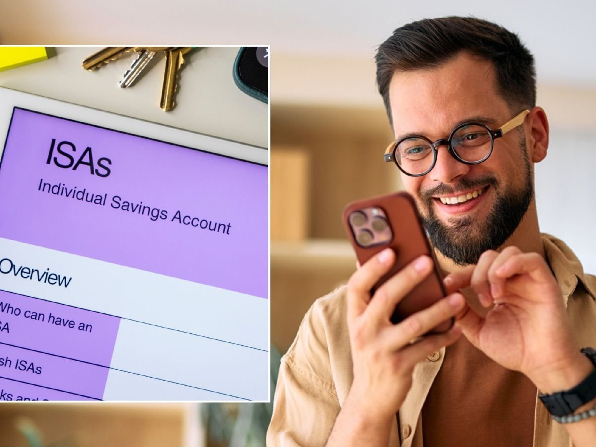 Man on phone and ISA account on table