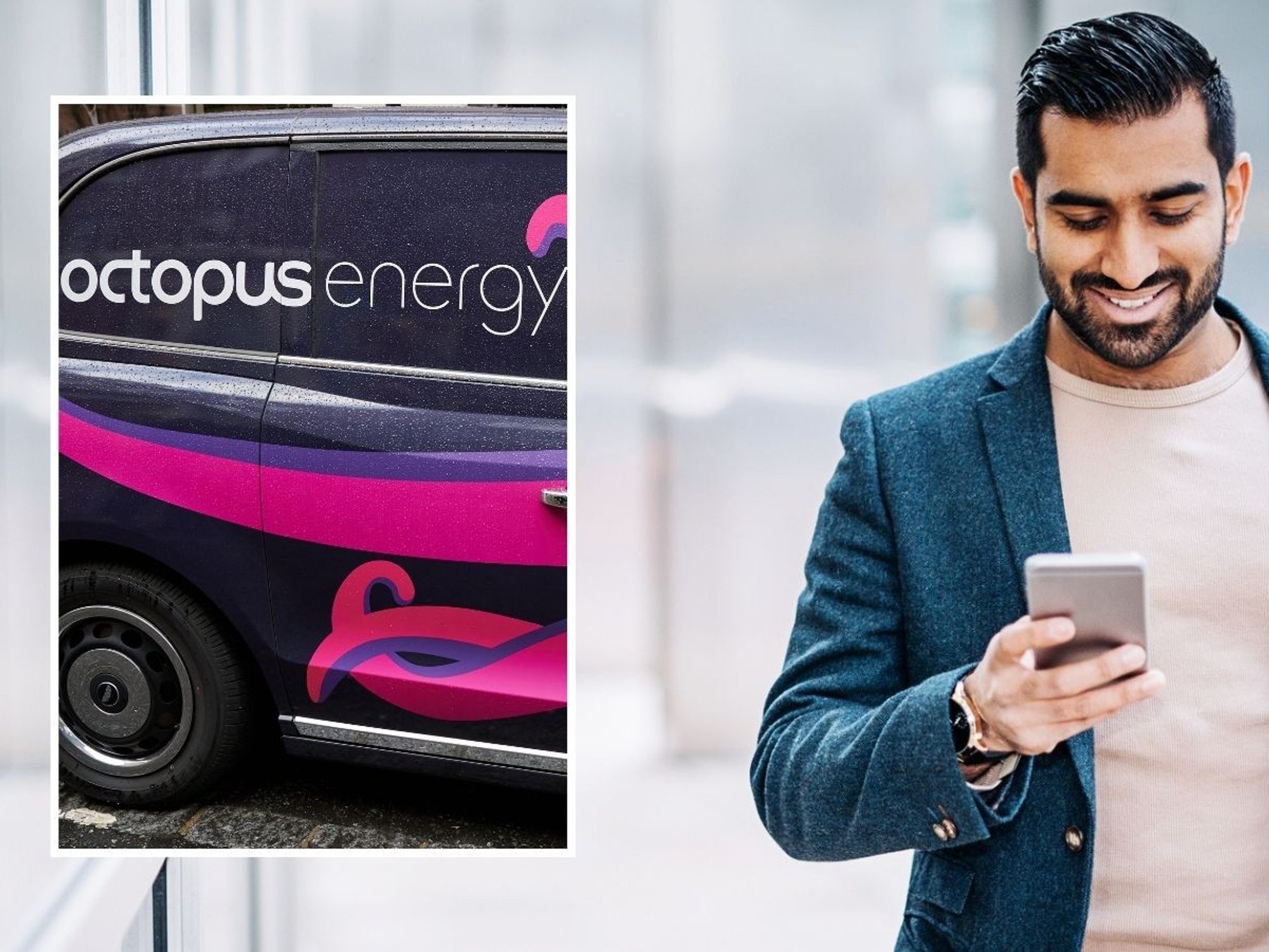 Man on phone and Octopus Energy van