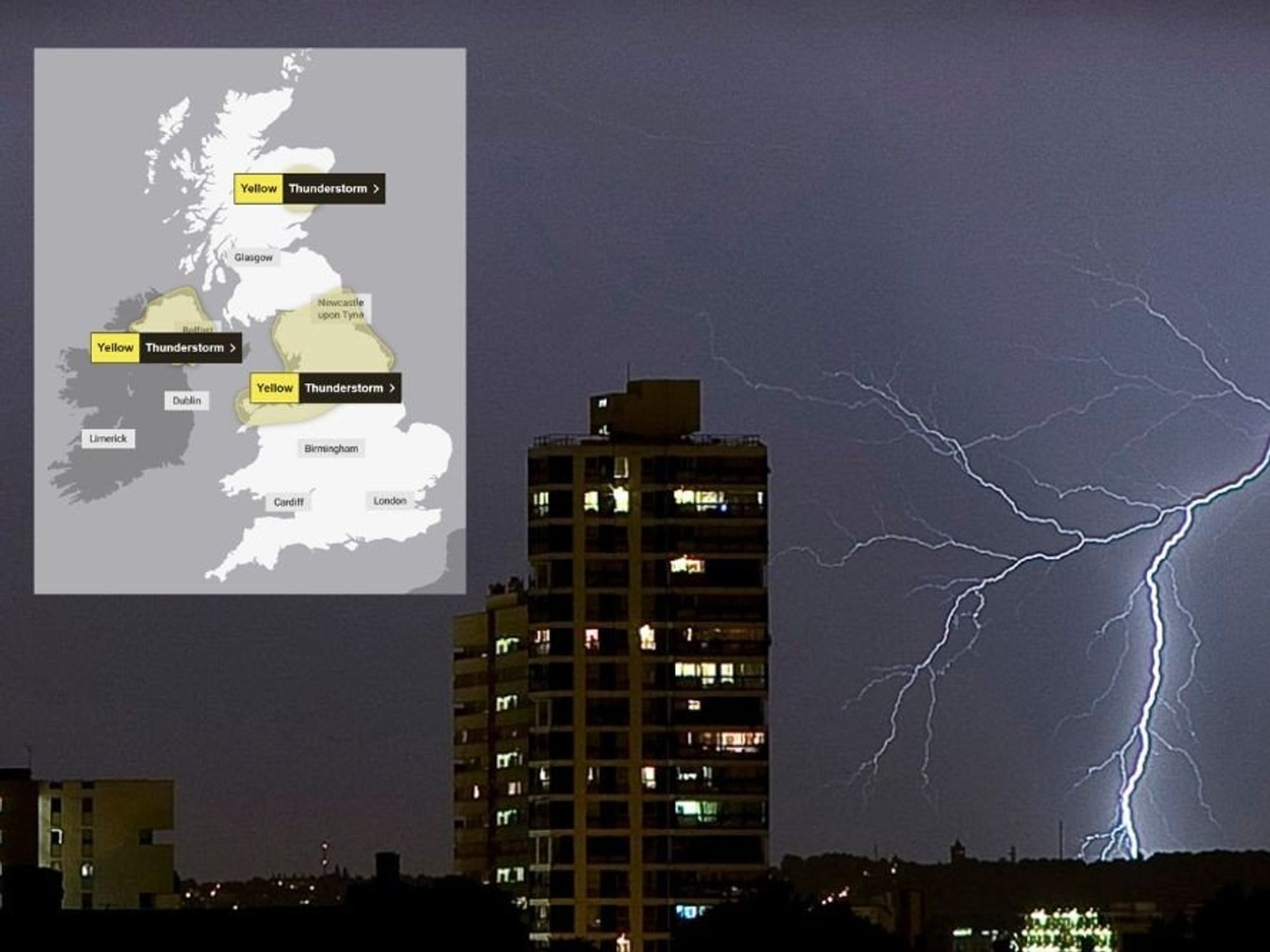 Map of UK; thunderstorms