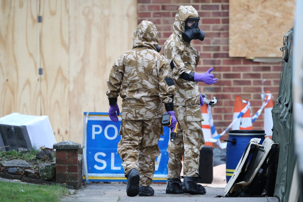 Masked soldiers at work in Salisbury following Russia's Novichok attack against Sergei Skripal