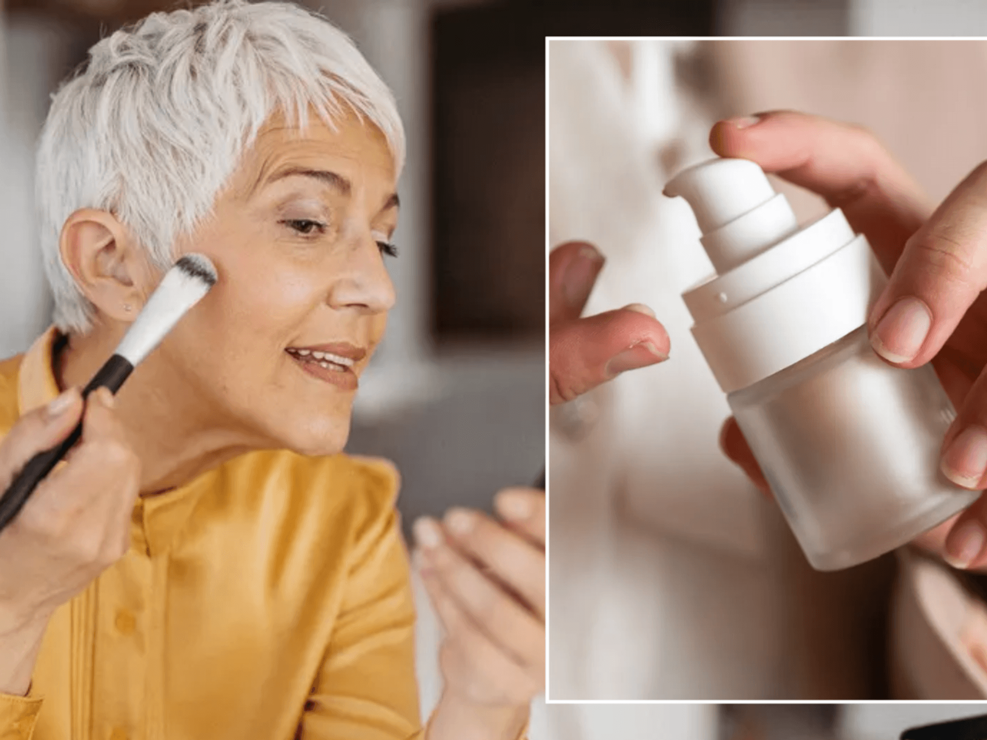 Mature woman applying makeup