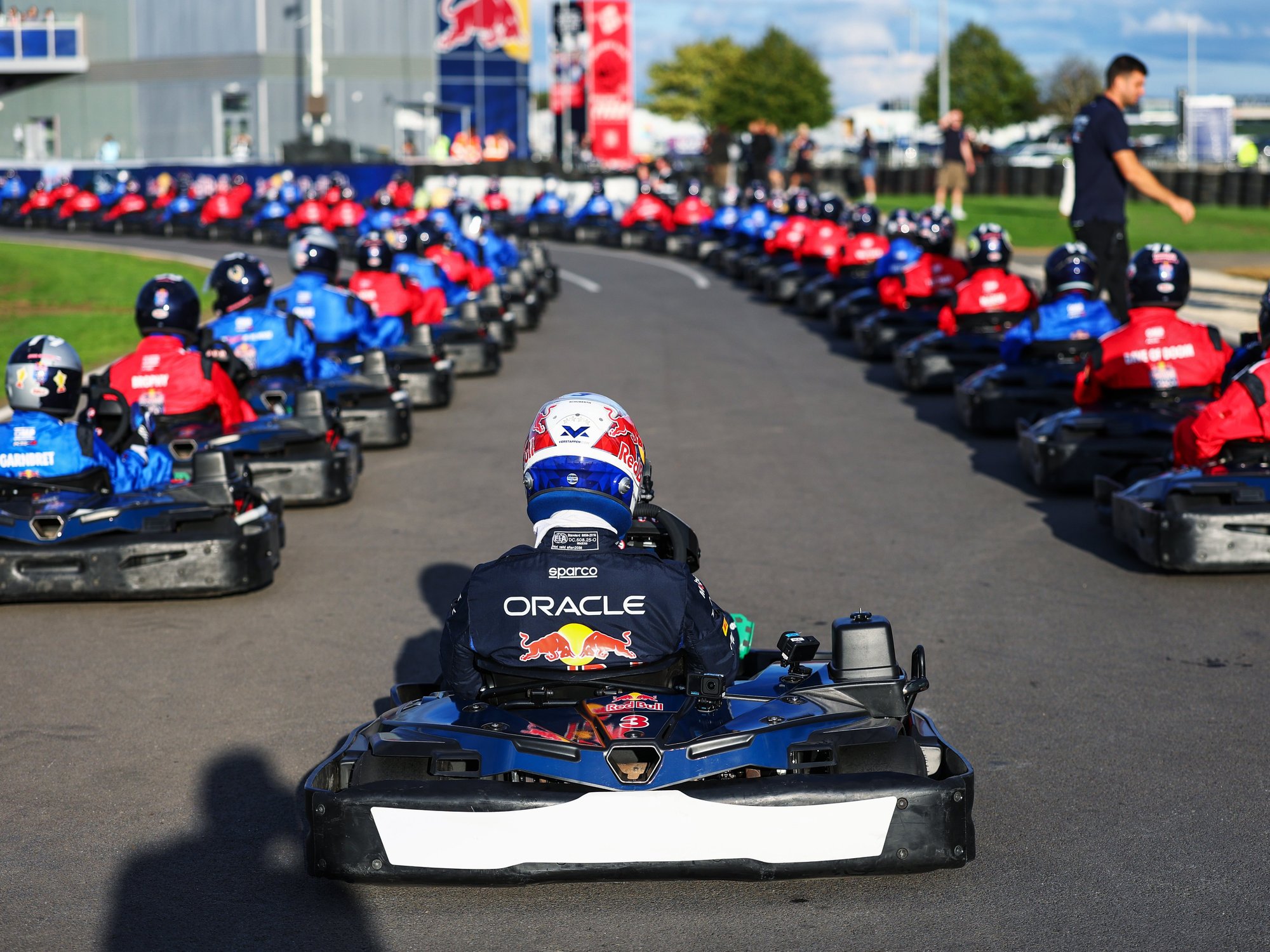 Max Verstappen delivered a ruthless reminder of his racing talent by overtaking 100 amateur drivers in just 14 laps during an extraordinary go-kart challenge at Silverstone