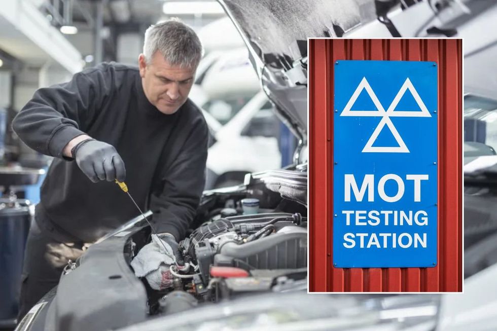 Mechanic checking on a car and an MOT Testing station
