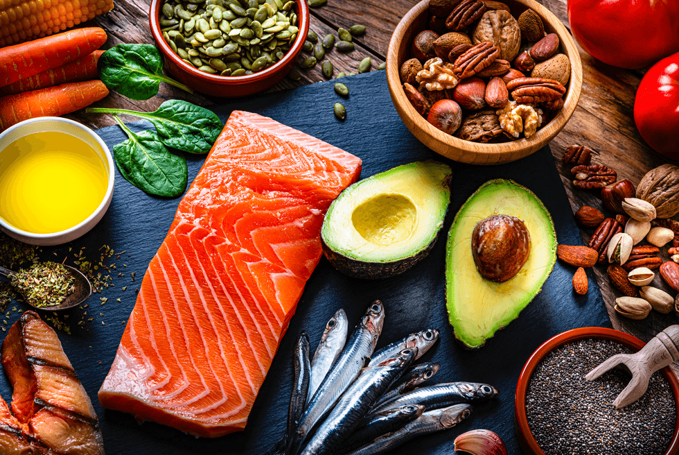 Mediterranean diet foods, such as salmon and nuts  
