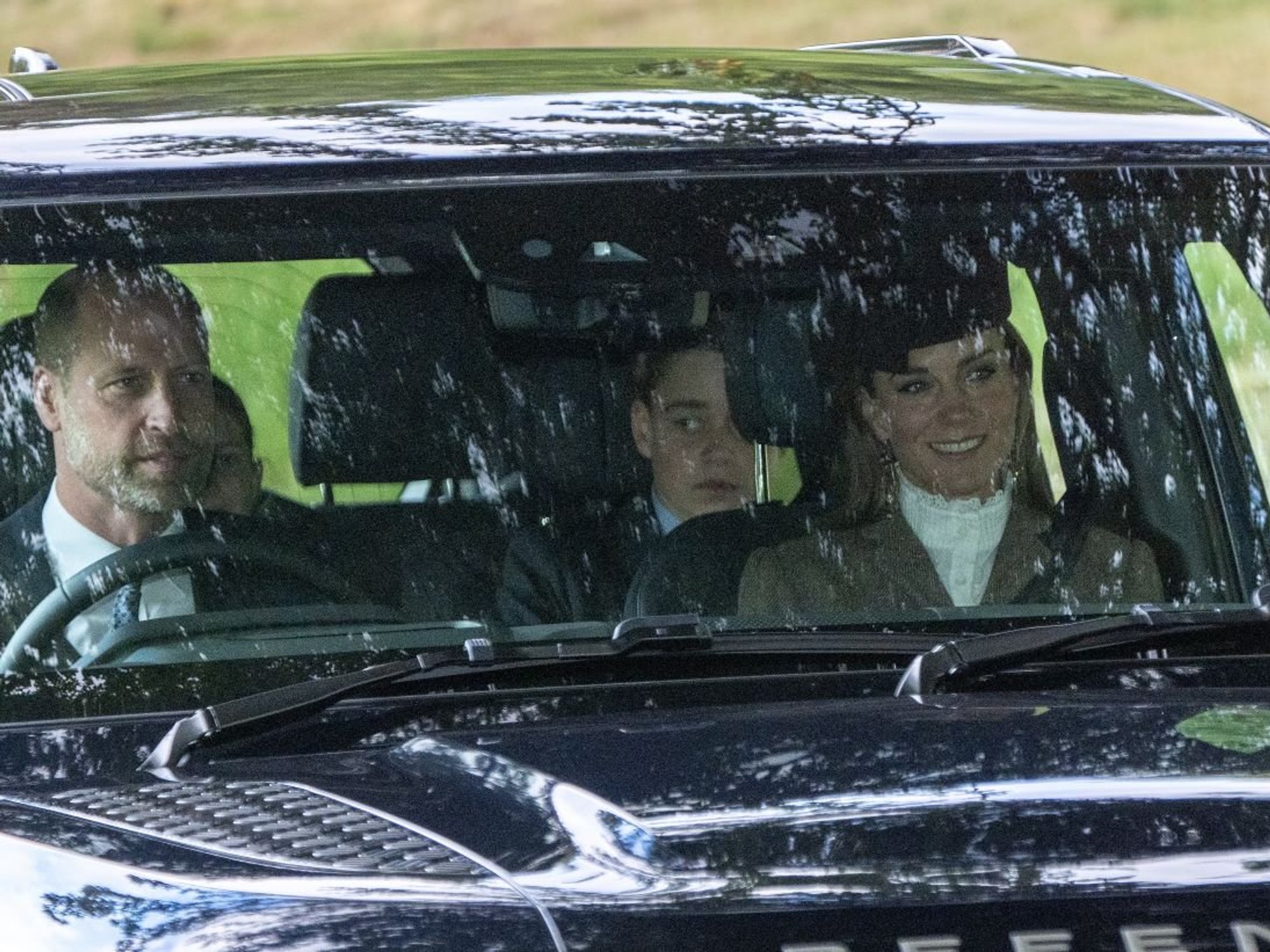 Catherine and William take George, Charlotte and Louis to church with King and Queen at Balmoral