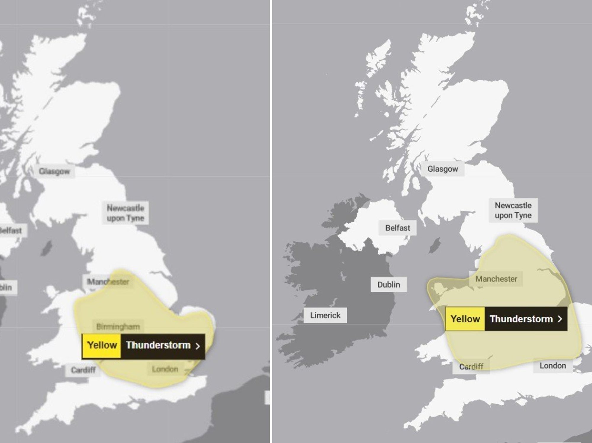 Met Office thunderstorm warning map