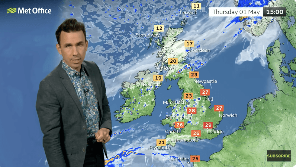 Met Office\u2019s Aidan McGivern says temps could hit 29C