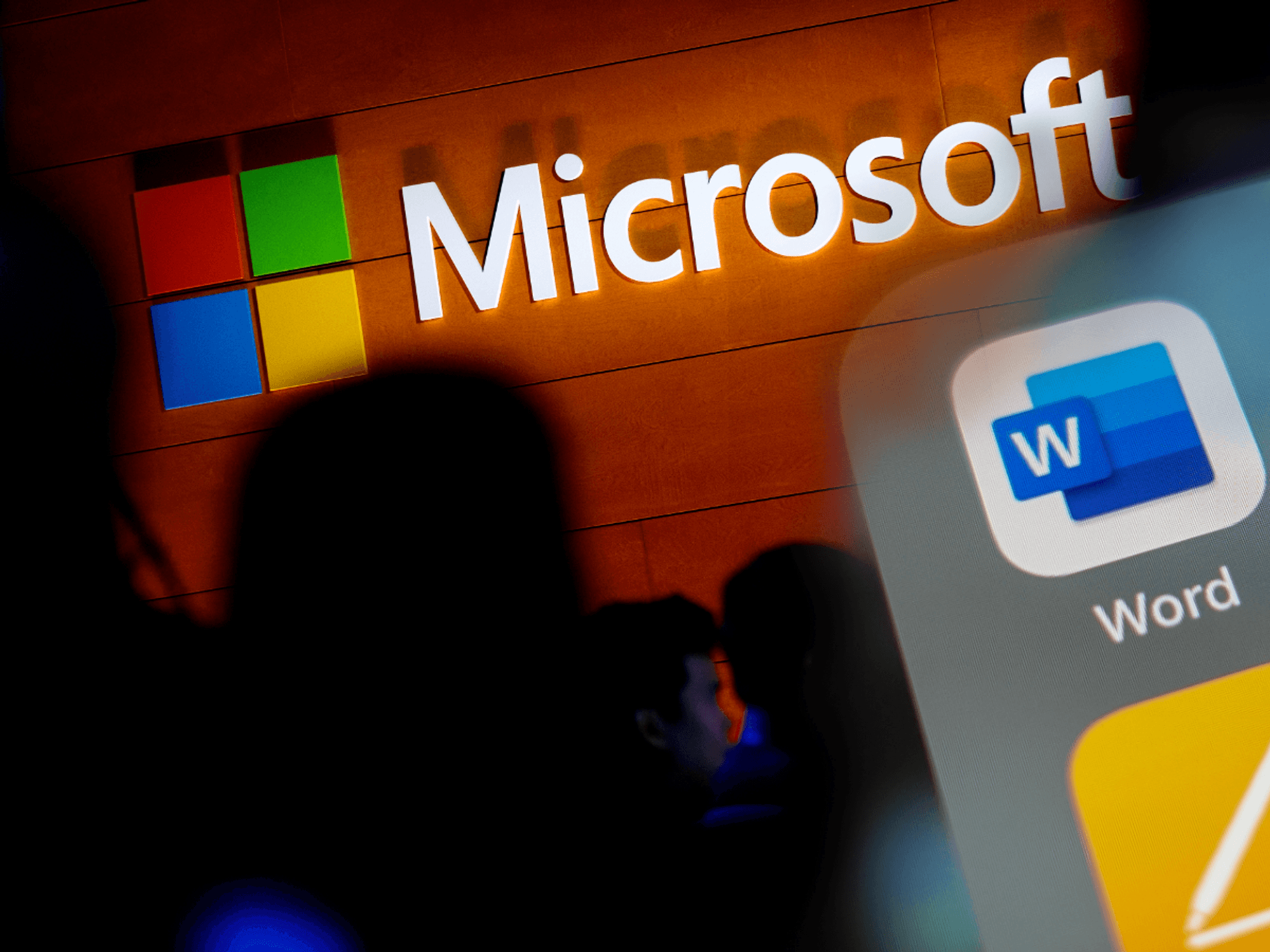Microsoft logo pictured on the wall with shortcuts to apps pictured on the right side