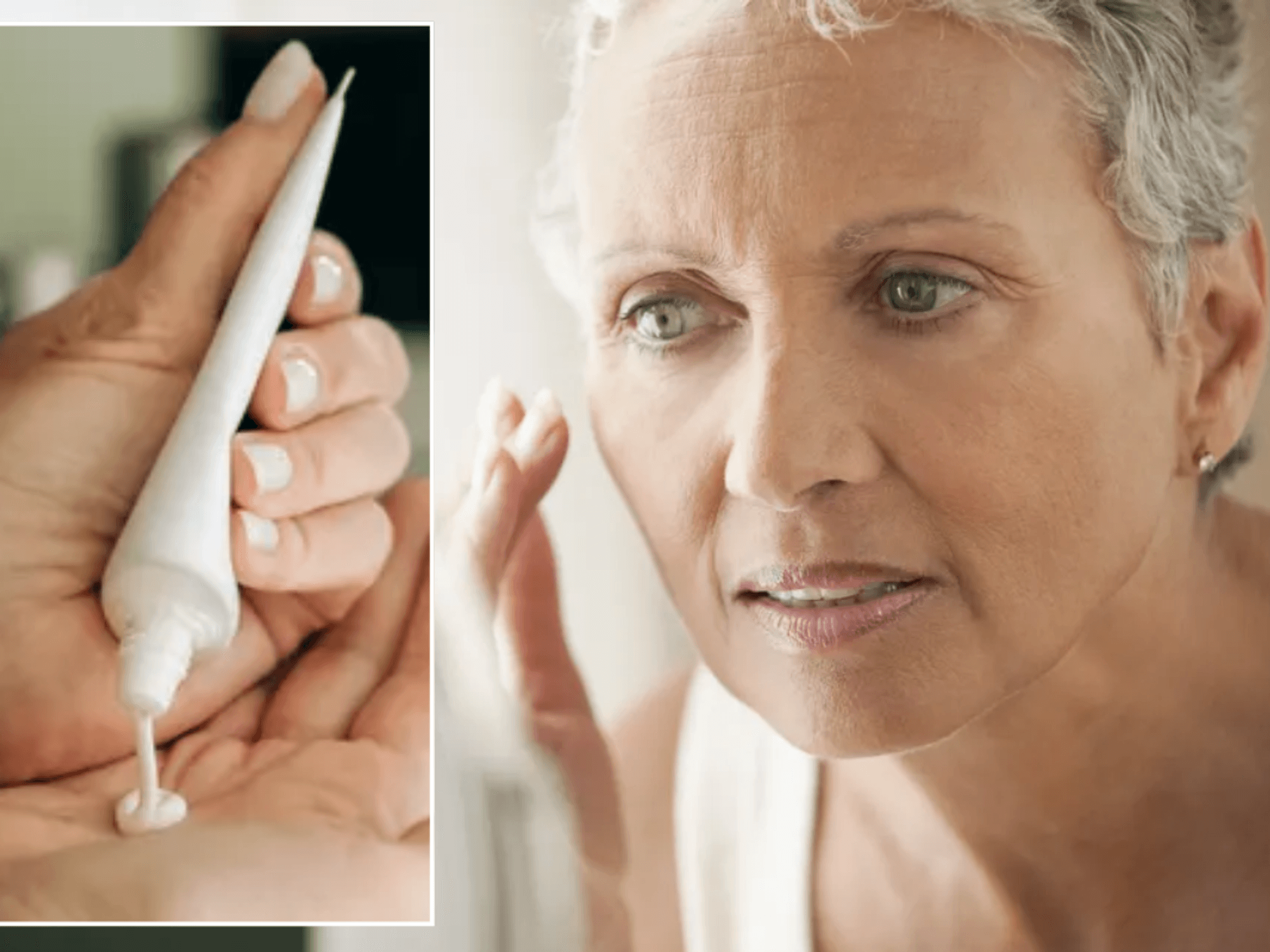 Moisturiser or SPF on hand / woman applying skin care