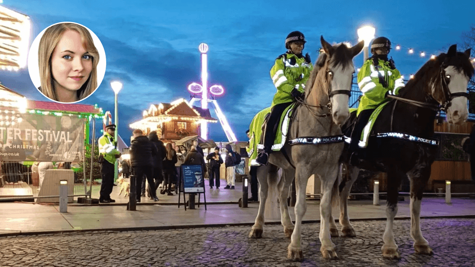 Mounted police deployed at a Christmas market in Liverpool