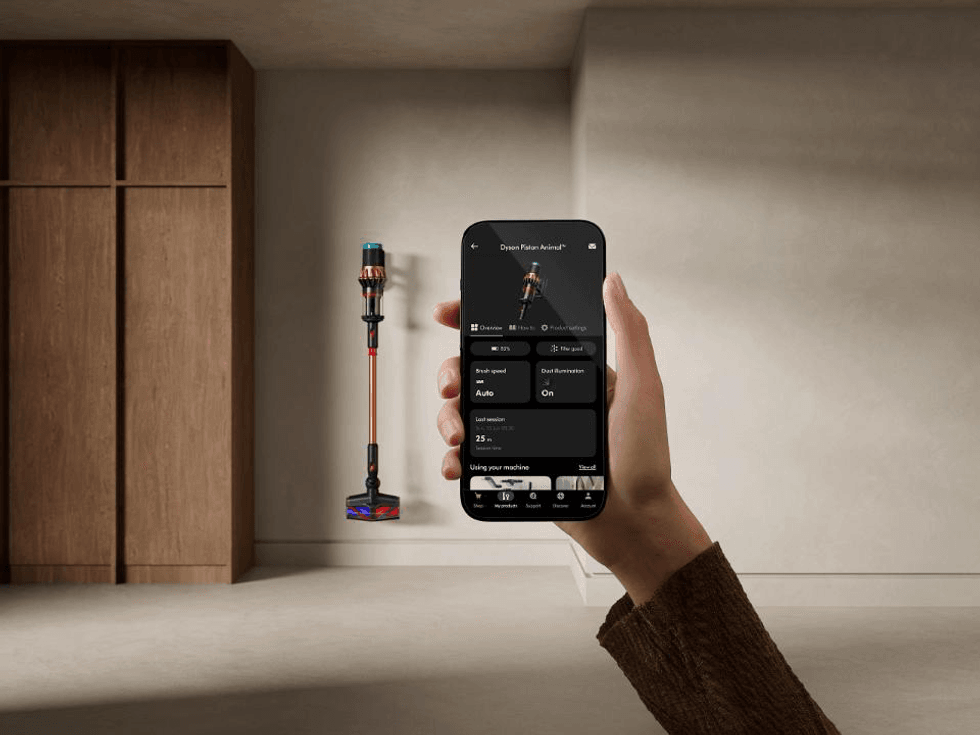 MyDyson app next to the V16 Piston Animal