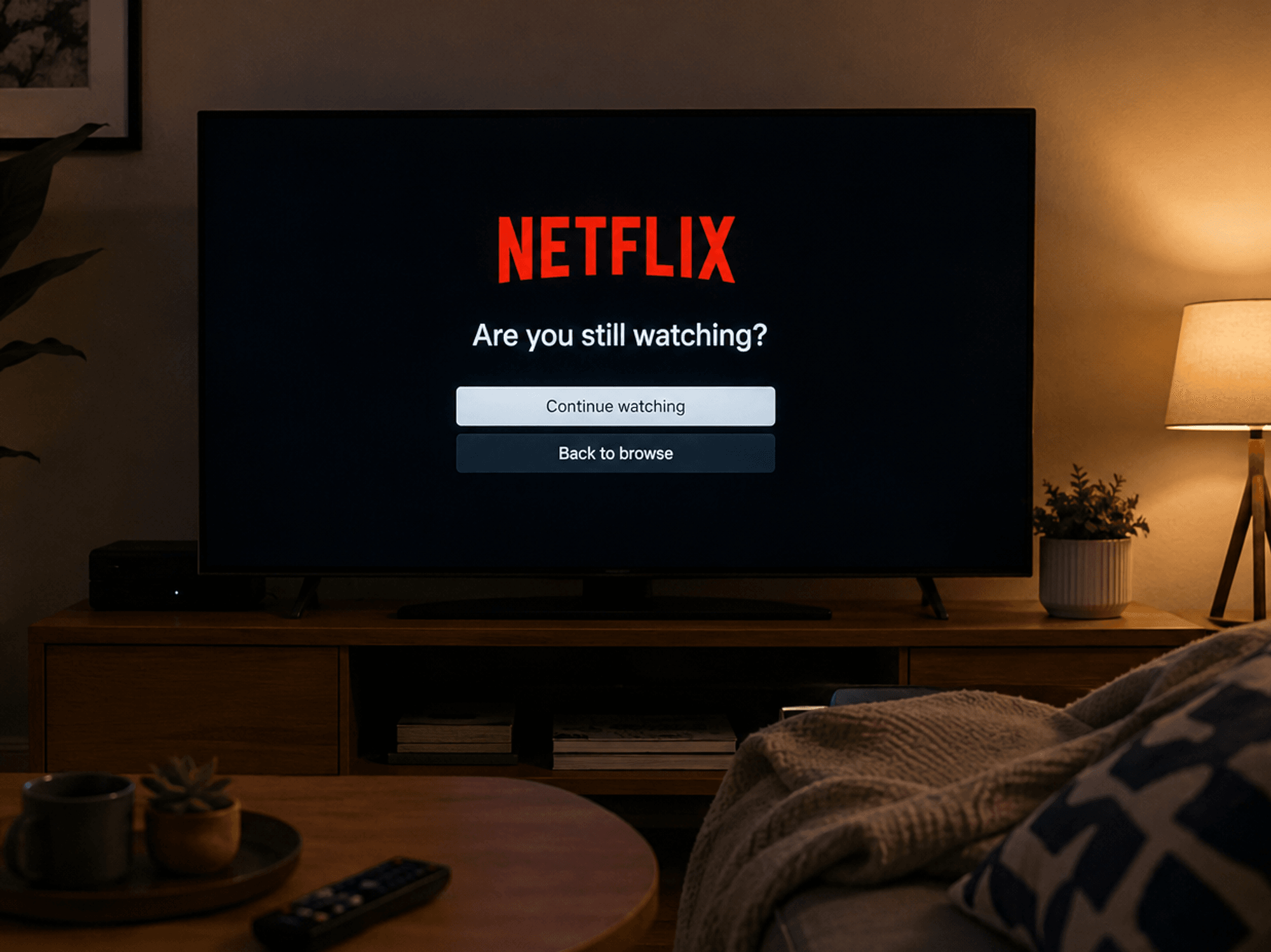 Netflix logo on TV with an "Are you still watching" prompt