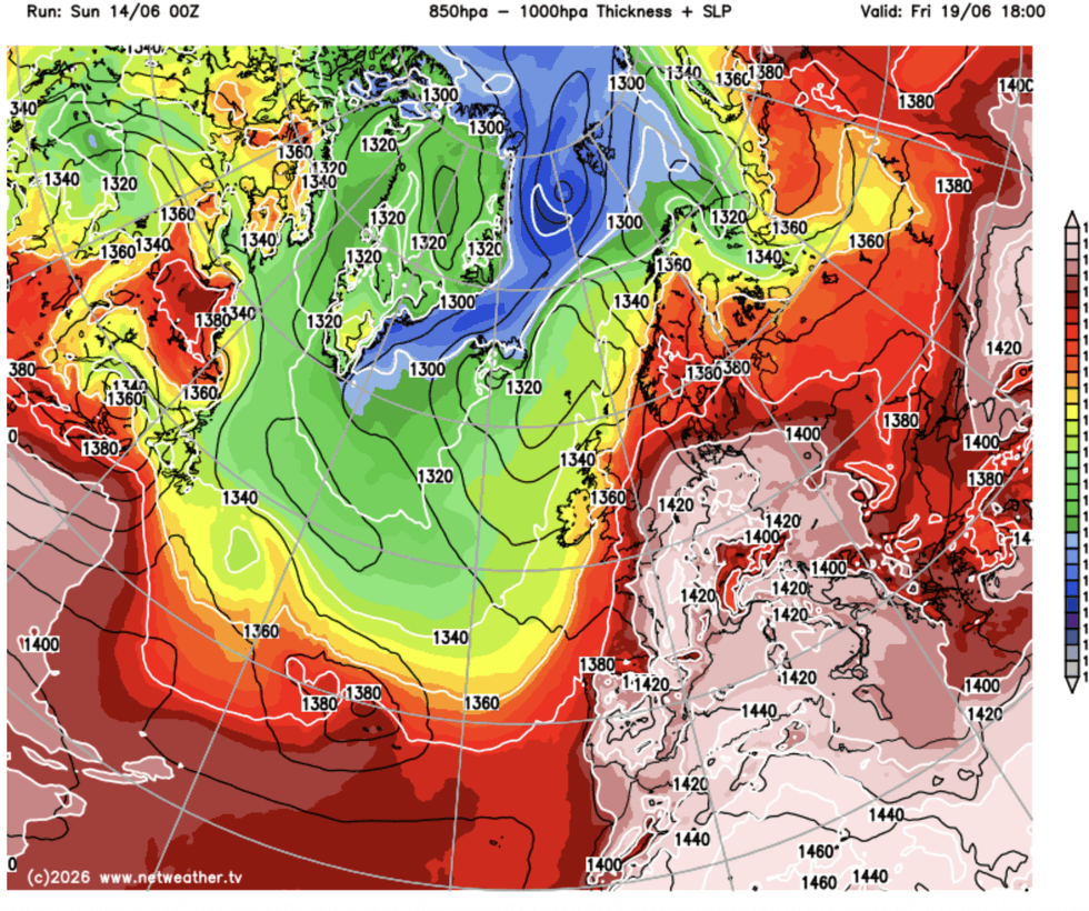 Netweather map shows \u200bBritain will catch the edge of a european heatwave