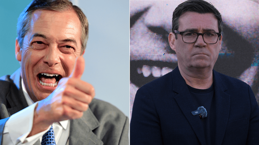 Nigel Farage (left), Andy Burnham (right)