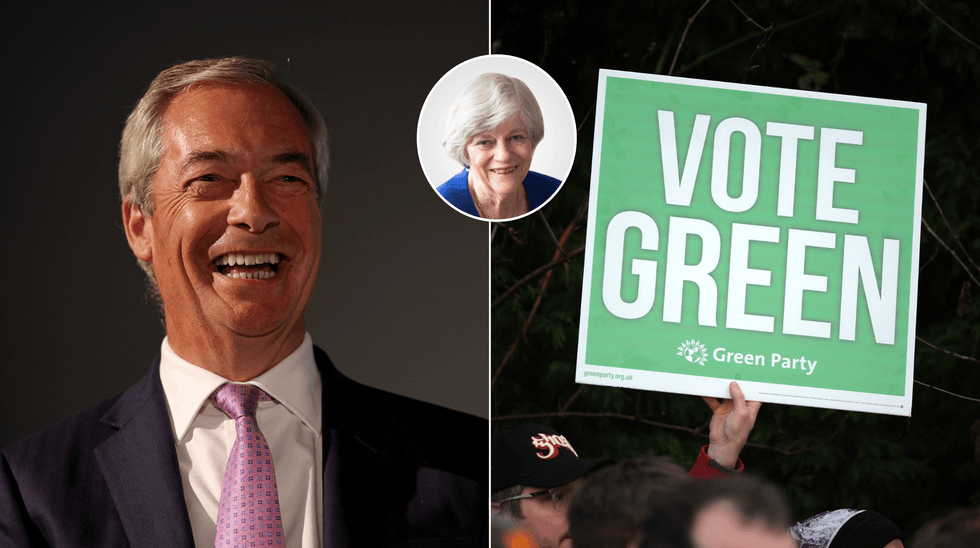 Nigel Farage (left), Green Party vote (right)