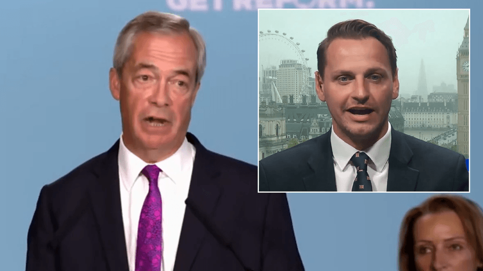Nigel Farage with an inset image of Mike Tapp