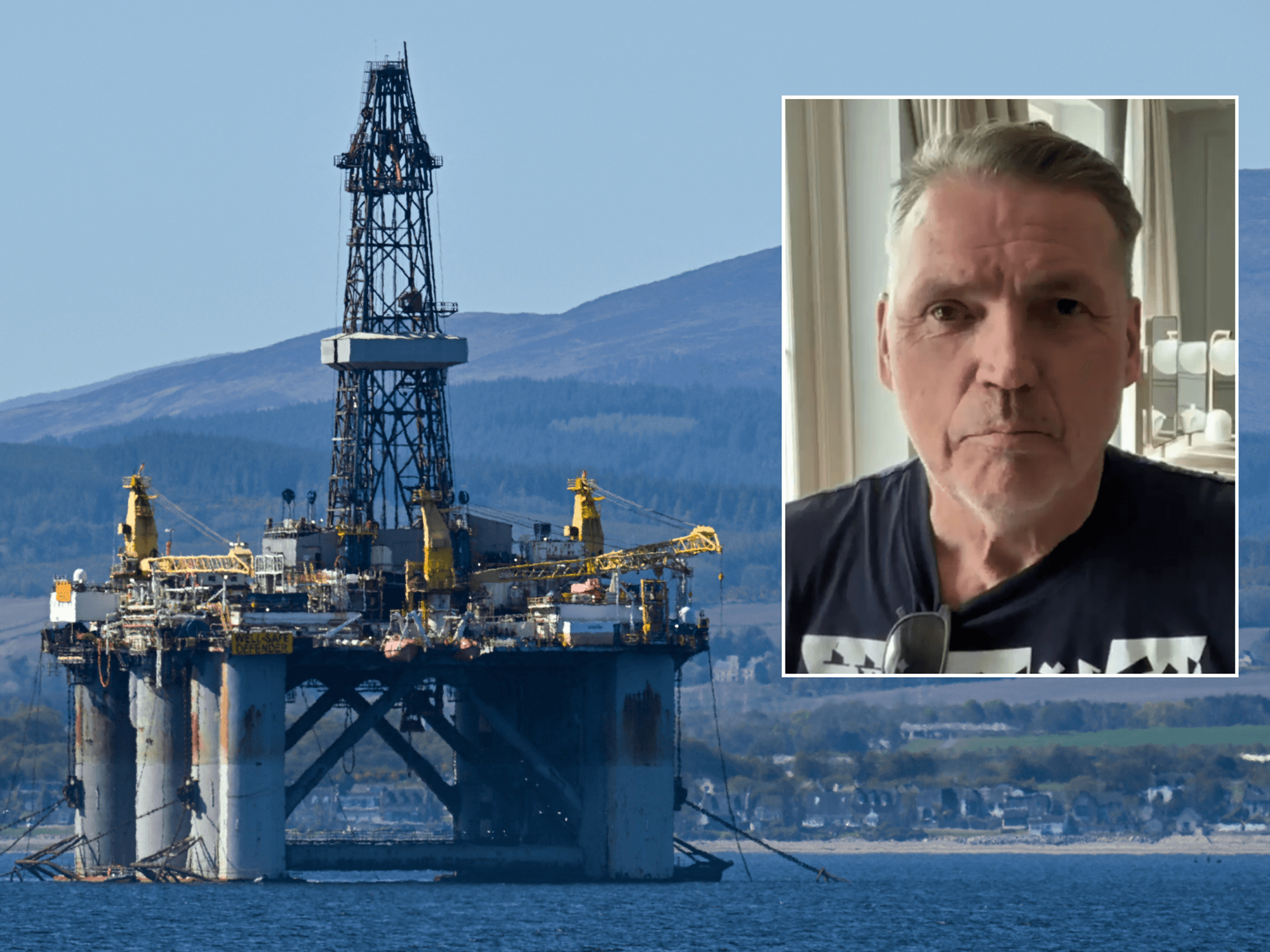 Norh Sea oil rig, insert: Dale Vince