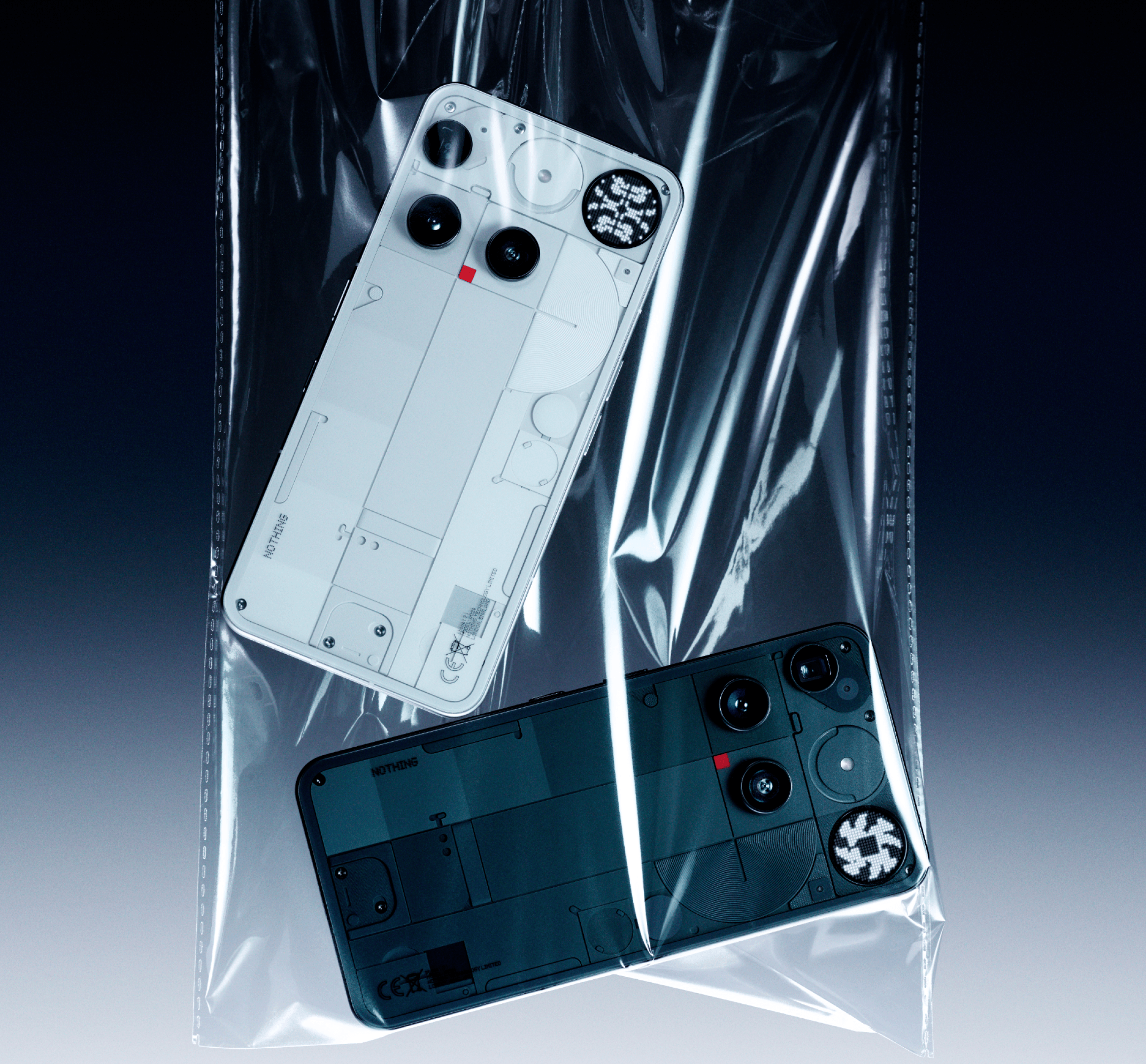 nothing phone 3 in black and white pictured in a transparent bag