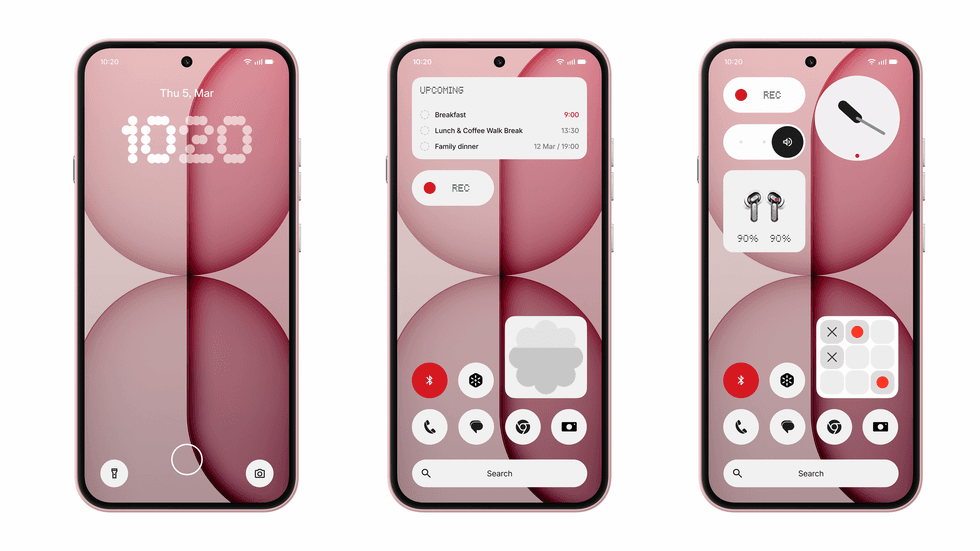 NothingOS pictured on the Pink Phone 4a