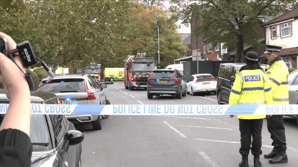 Officers blocking of the road