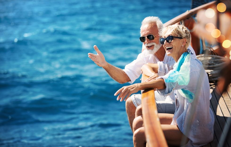 older couple on cruise balcony
