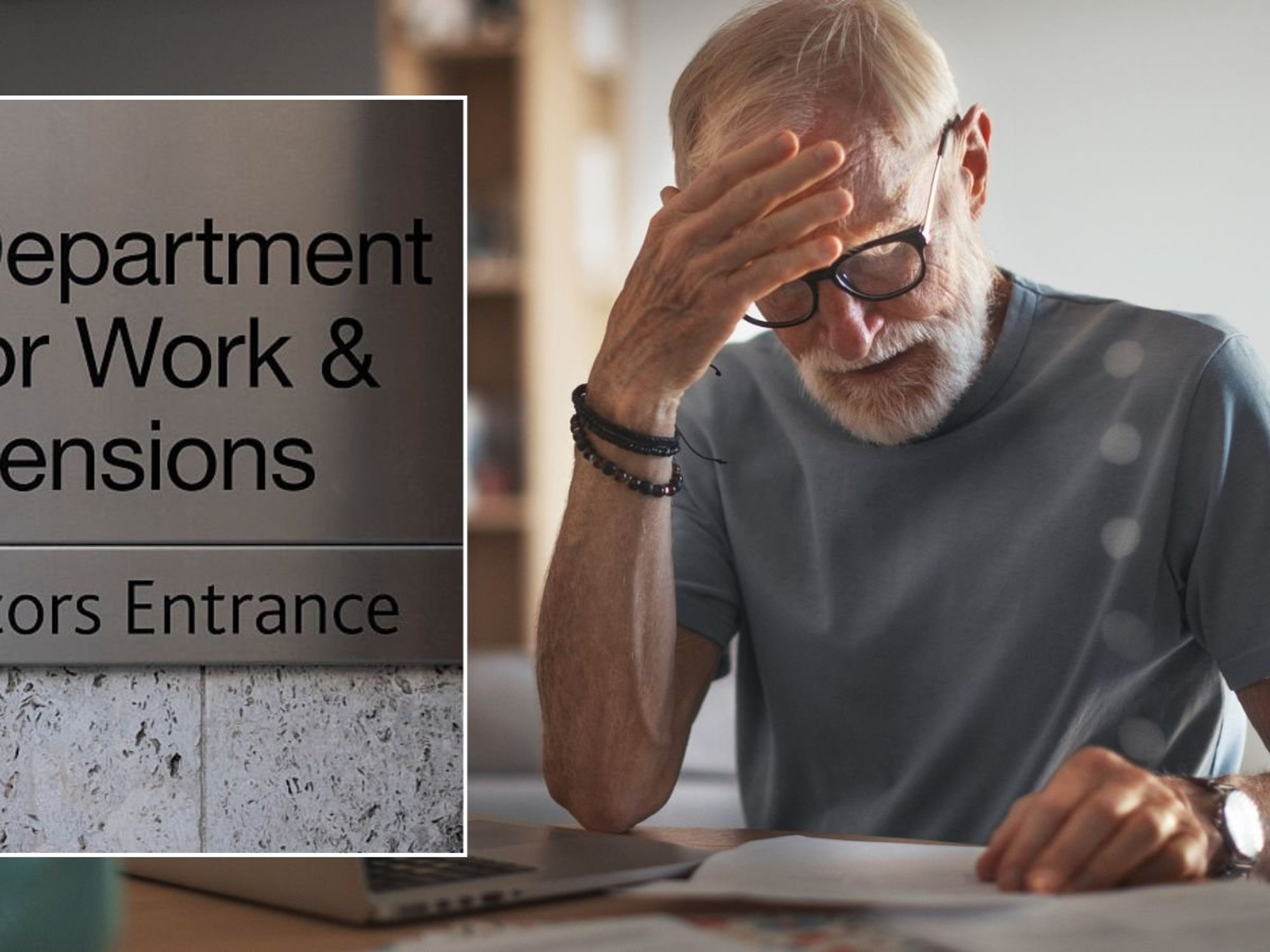 Older man and DWP sign