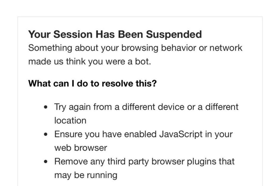 One fan received a message saying their session had been suspended