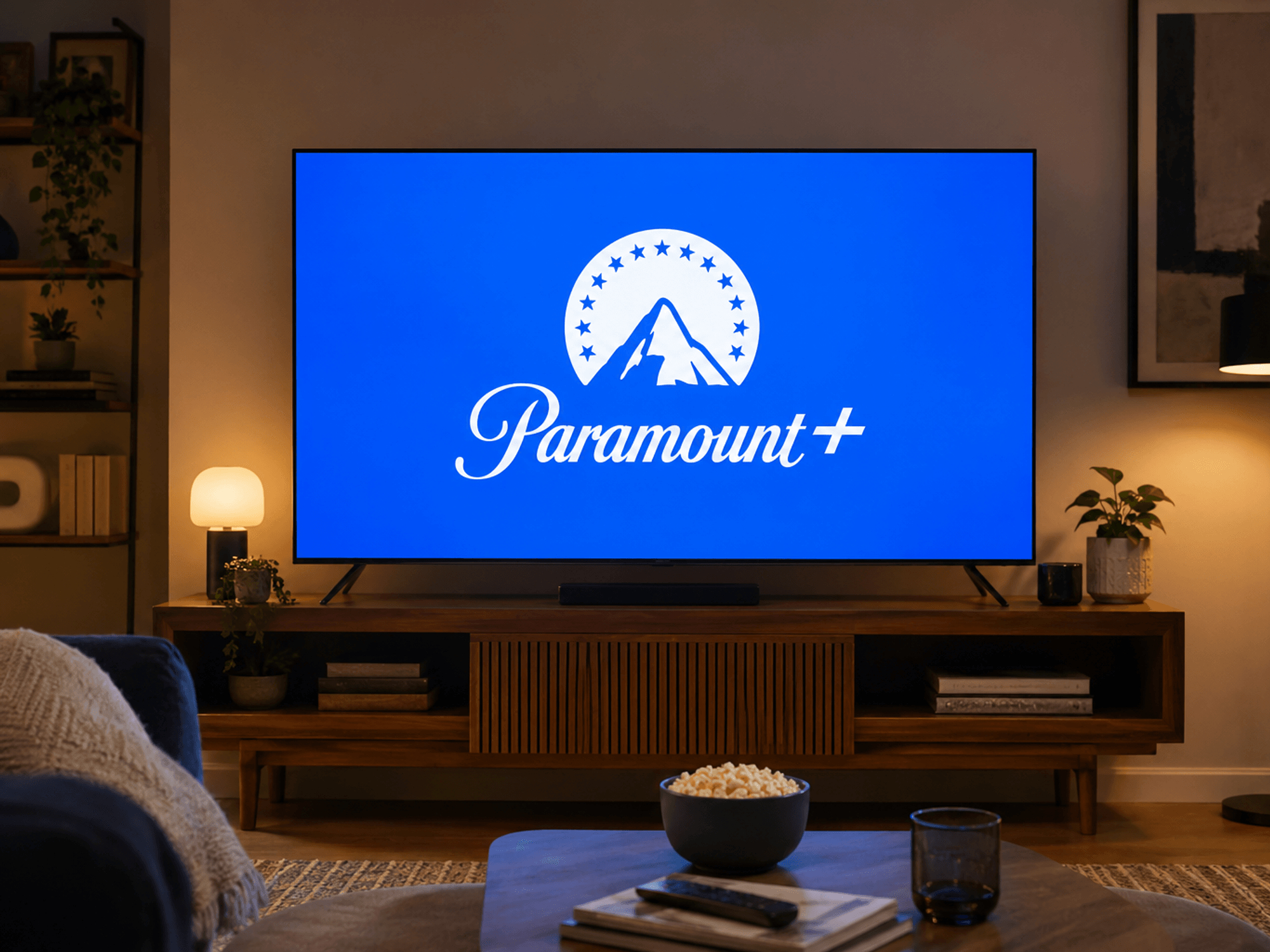 Paramont+ logo on TV screen in living room