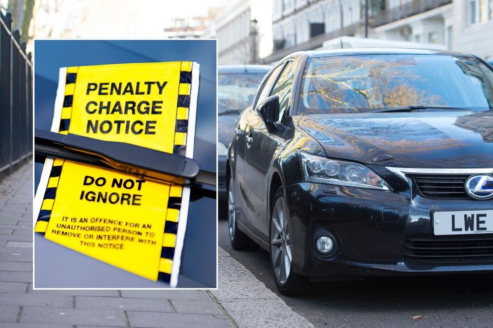 Parking fine and a car parked on the road