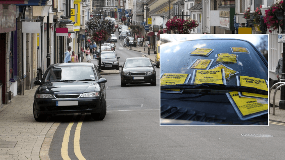 Pavement parking and car with tickets