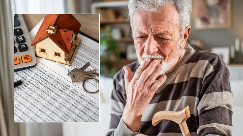 Pensioner looking worried and mortgage letter