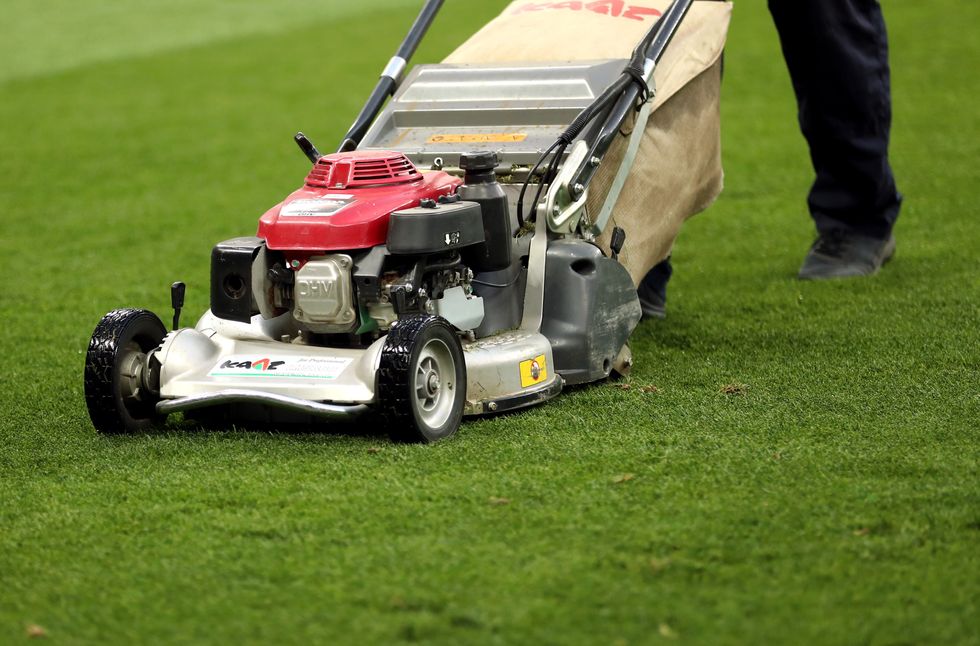 Person mowing their lawn